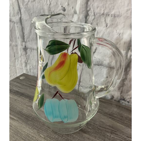 Vintage Clear Glass Pitcher With Fruit Theme 60’s - Picture 1 of 8